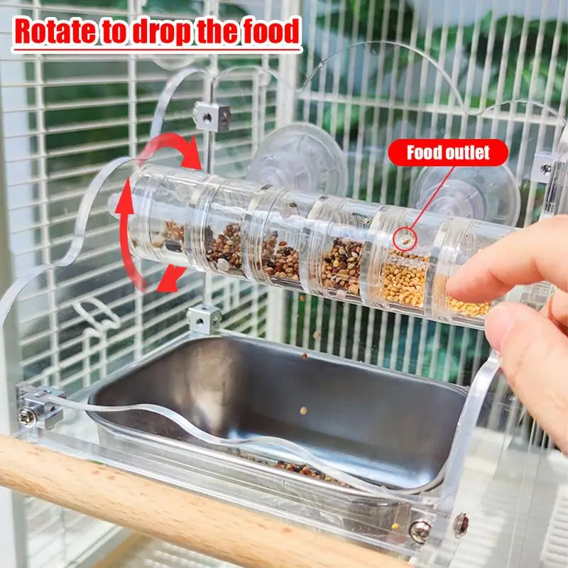 Parakeet Feeders For Bird Cage Bird Bowls Bird Dishes Splash Proof Clear Parrot Feeder With Perch Bird Food Bowl Rotating