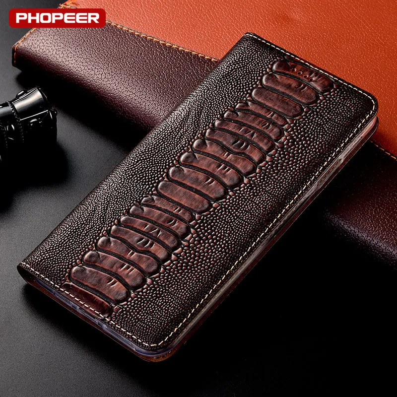 

Ostrich Genuine Leather Flip Case For OPPO Realme 11 10 Pro Plus 10s 10T Card Pocket Wallet Phone Cover Cases