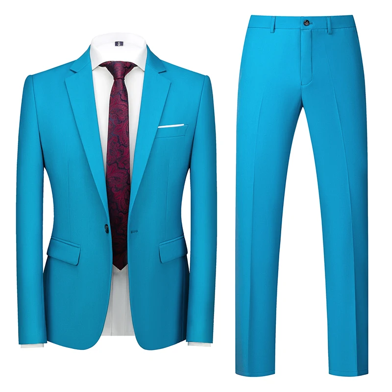 2026 New Blue Men's Suit Two-Piece, Asian-sized Slim-Fit Suit Jacket with Trousers, Office/ Interview/ Wedding Sets.