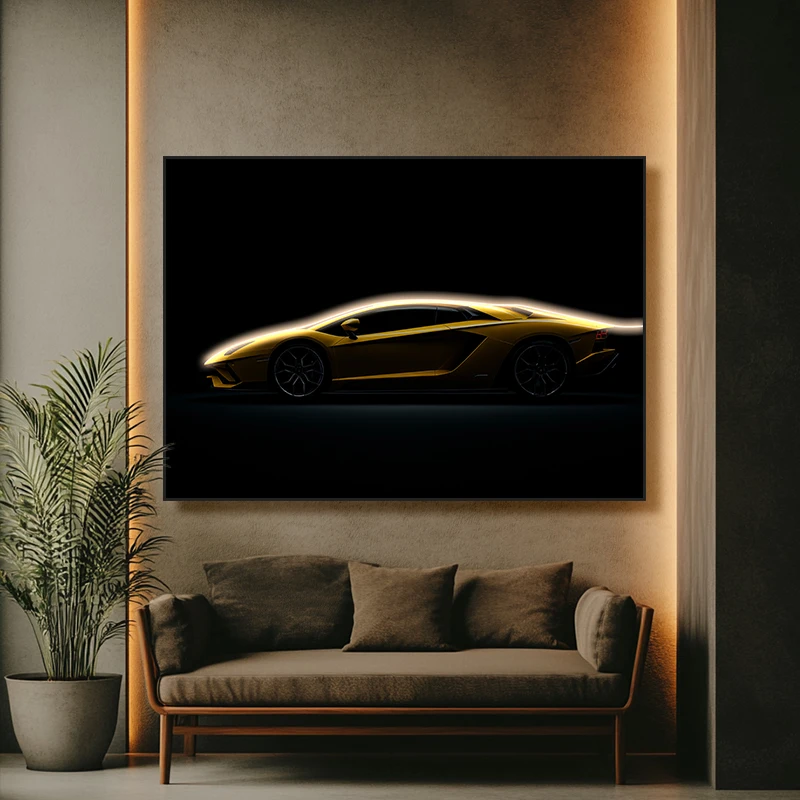 Modern Sports Car LED Glowing Painting Cool Wall Decoration on Acrylic Board for Game Halls 4S Dealership Supports Paper Base