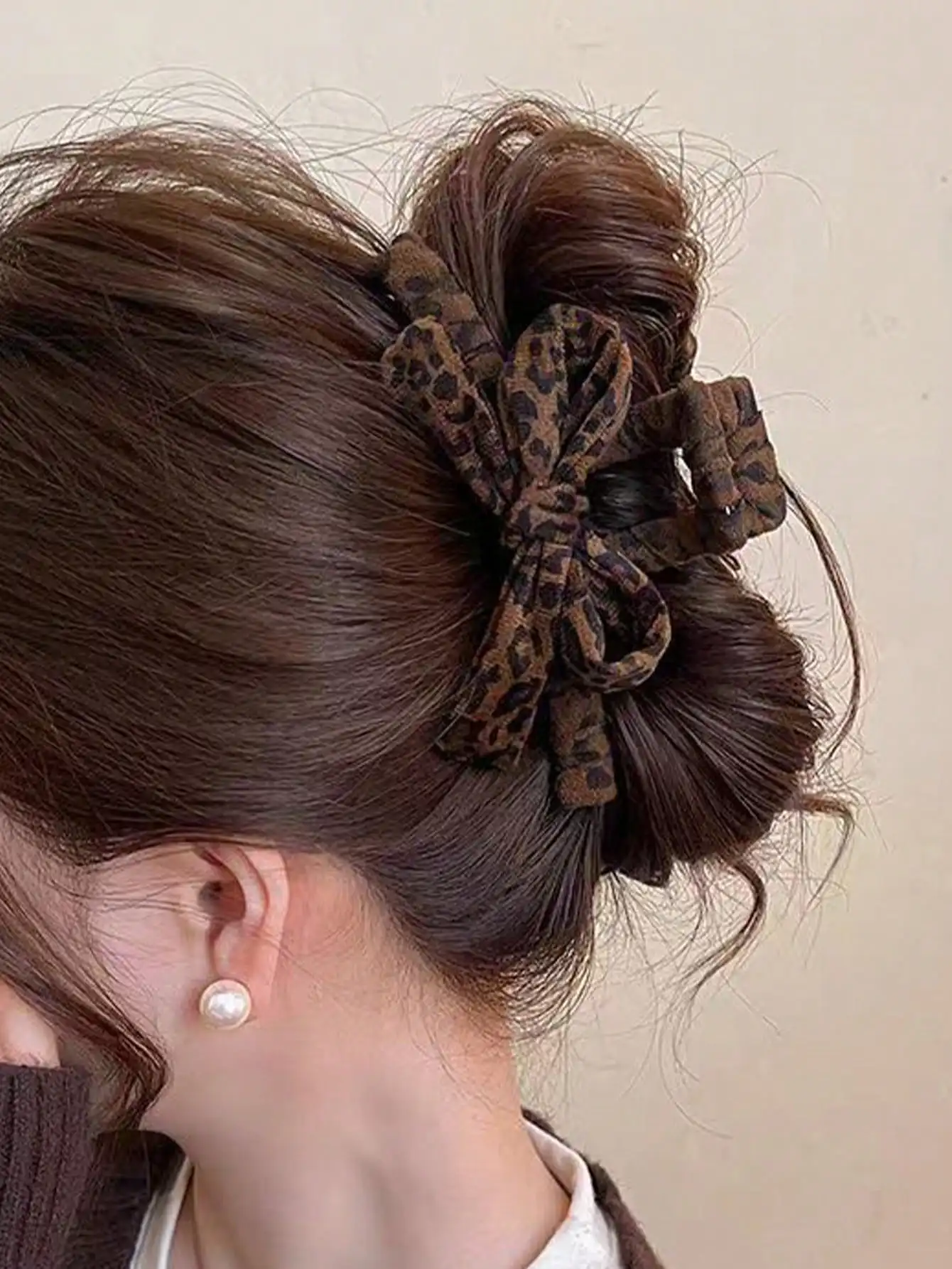 

Leopard Print Bow Claw Hair Clip for Women, Elegant Daily Hair Accessory