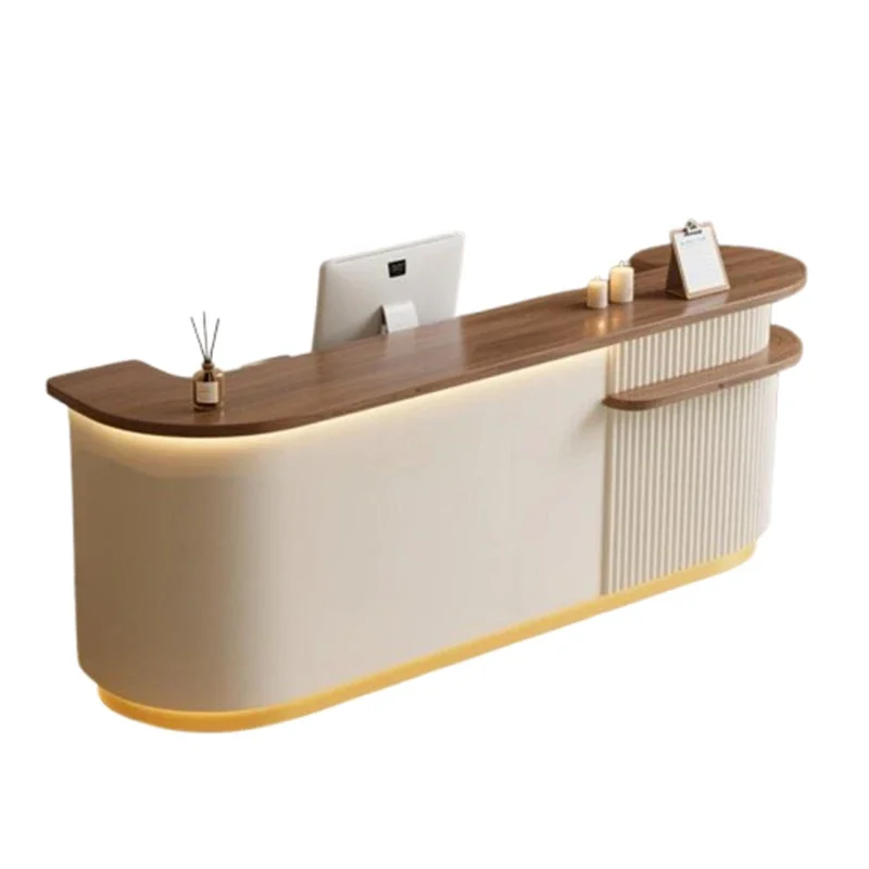Nordic Cream Style Reception Desk Modern Beauty and Nail Salon Customer Consultation Center Counter Hotel Office Furniture FYRD