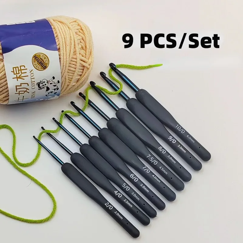 2-10 mm Crochet  9pcs/Set Hooks Frosted Silicone Handle Aluminum Handmade DIY Hook Crochet Sweater Weaving Knitting Sewing Tool