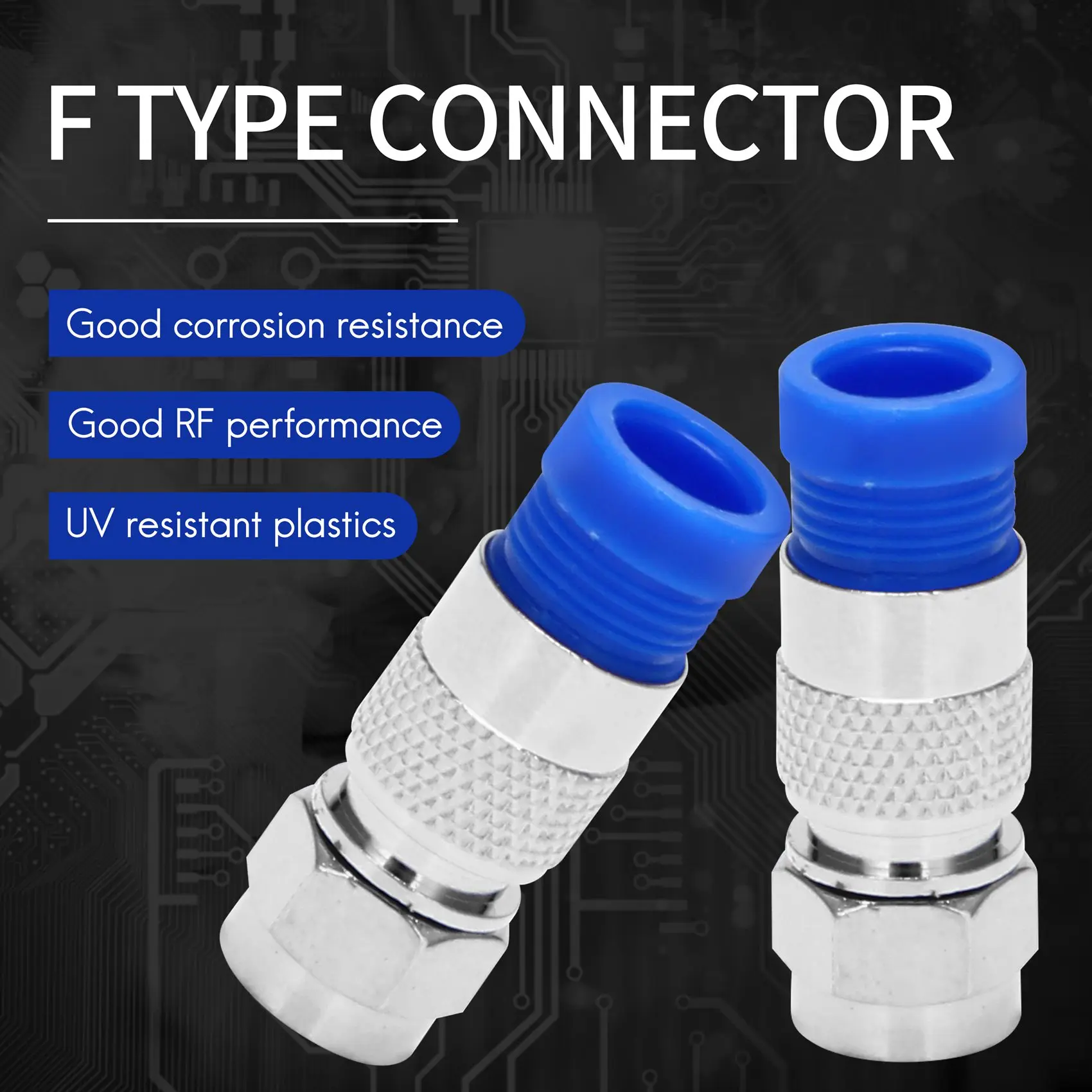 Rg6 F Type Connector Coax Coaxial Compression Fitting 20 Pack (Blue)