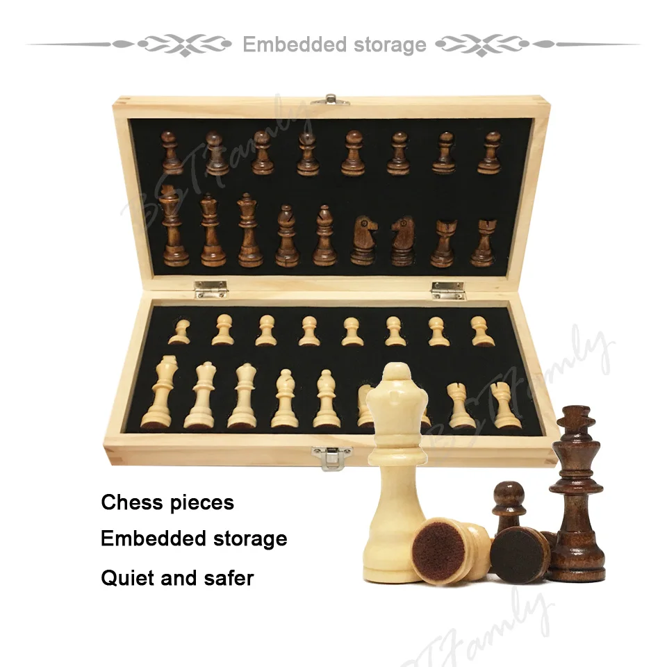 Hot International Chess Game 4 Queens Magnetic Wooden Chess Set Wooden Chess Pieces Folding Wooden Chessboard Gift Toy I55