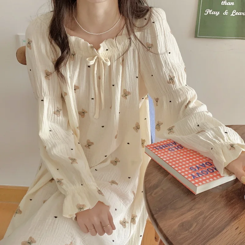 Desire Style Loungewear Spring NEW DRESS Woman‘s Sweet Cute Nightdress Dress Summer Thin Long Sleeve Pure