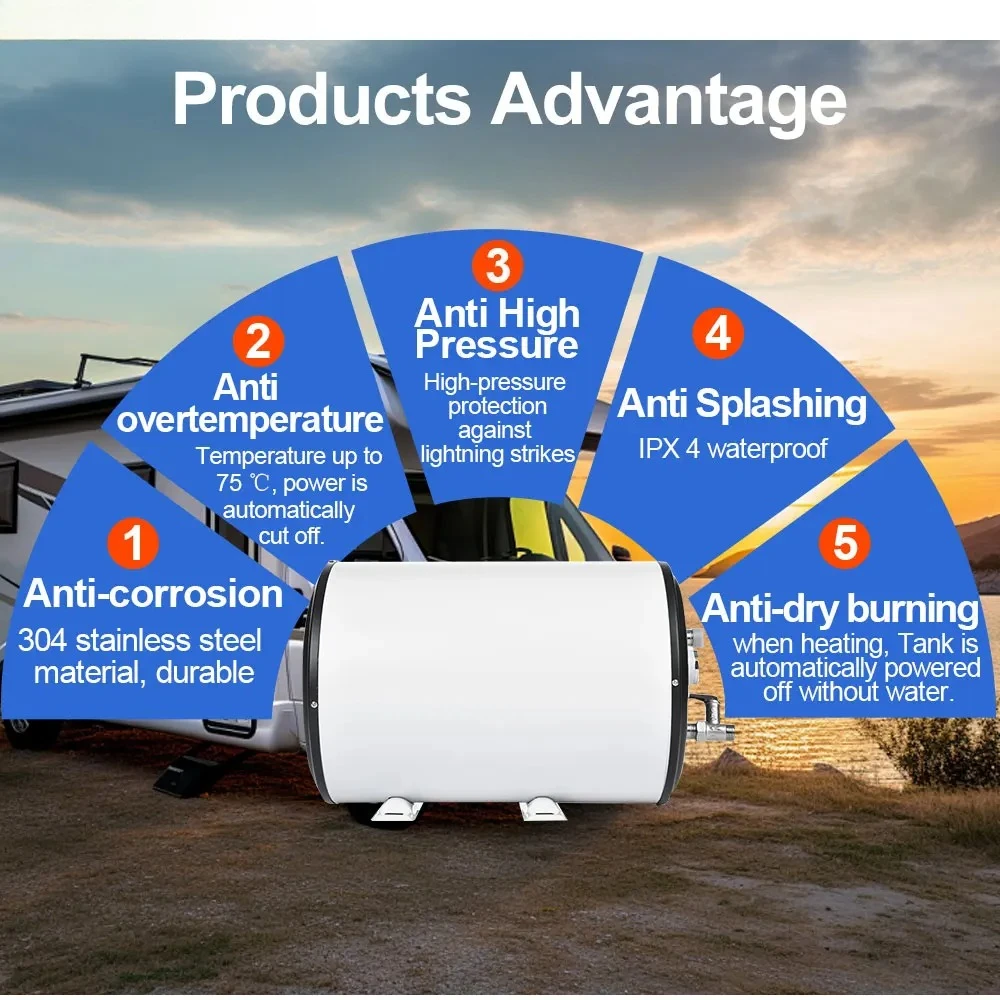 التخييم 12 فولت سخان مياه كهربي 10L 15L 20L 30L RV قافلة تخزين الماء الساخن #3