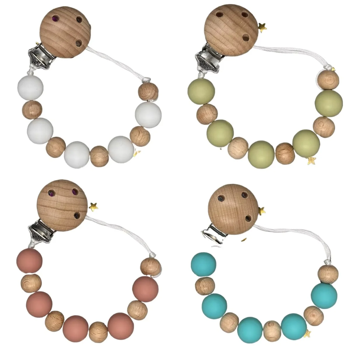 

Silicone Beads Wooden Pacifier Clips Baby Soother Chain Infant Nipple Holder Appease Dummy Chain for Infants