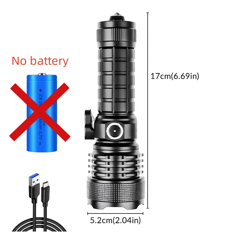 Multifunctionele XHP160 ultraheldere LED-zaklamp Type-C Opladen Hoge intensiteit Beam & Emergency Window-Breaking Tool