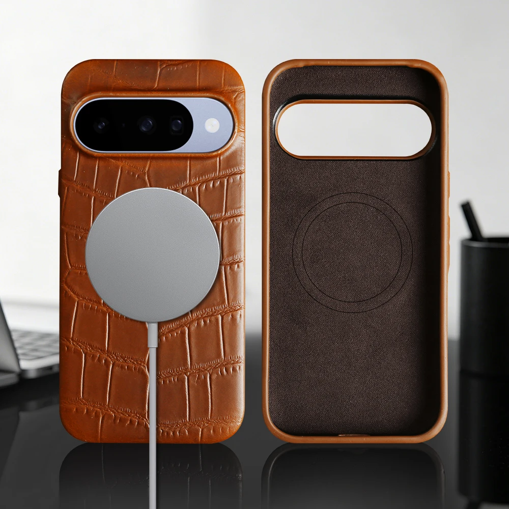 Magnetic Genuine Real Leather Case For Google Pixel 11 10 9 Pro XL 10A 9A 8 8A 7A 7 6A 6 Pro For Magsafe Phone Case Back Cover