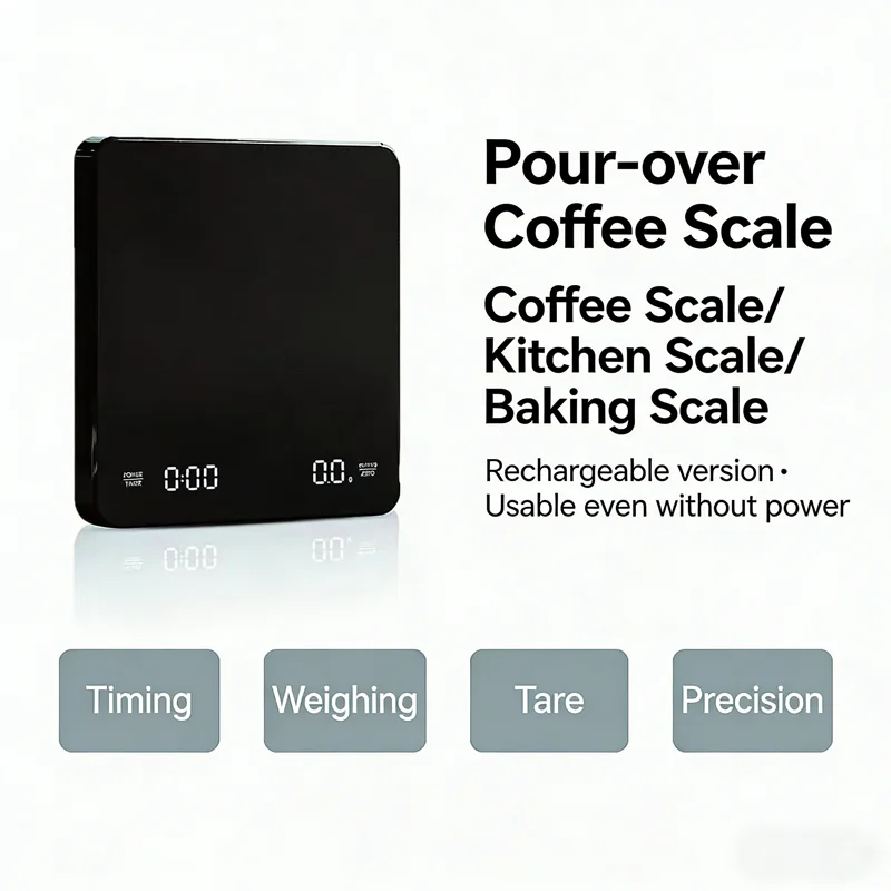 Digital Rechargable Coffee Scale with Timer LED Screen Espresso USB 3kg Max.Weighing 0.1g High Precision Measures Kitchen Scale