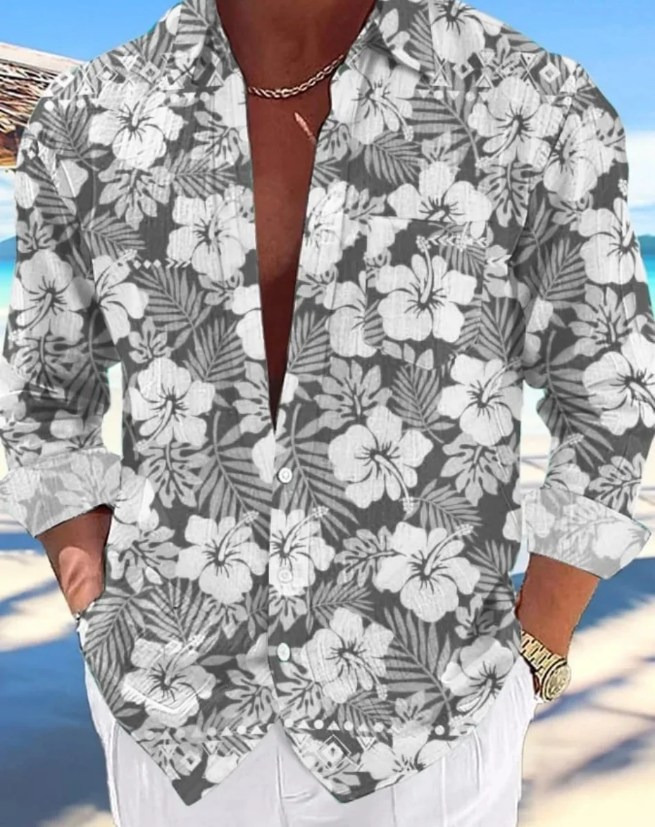 20253D 풀 프린트 하와이 휴가 셔츠 남성용 팜 리프 패턴 버튼 업 비치 셔츠 남성용 반팔 캐주얼 셔츠 의류
