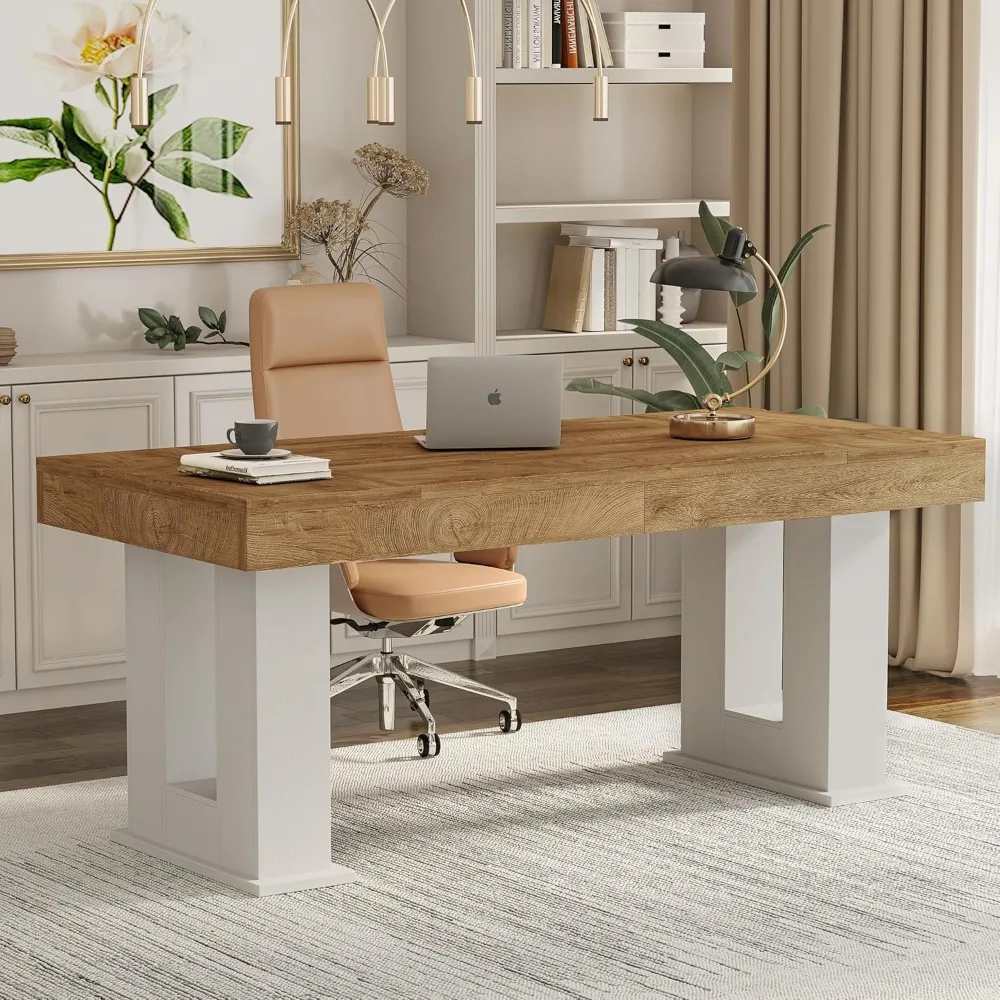 مكتب تنفيذي مقاس 63 بوصة، مكتب كمبيوتر كبير مع سطح مكتب واسع، طاولة محطة عمل خشبية قوية للمكتب المنزلي، مكتب الشركات