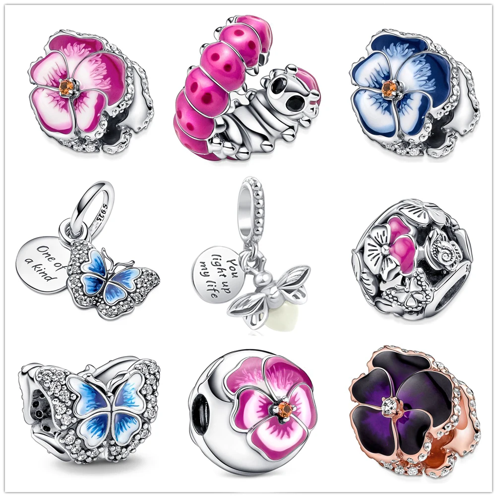 2022 Glow-in-the-dark Firefly Flower Dangle Charm Pendant Bead fit Original Pandora Charms Silver 925 Bracelet DIY Women Jewelry