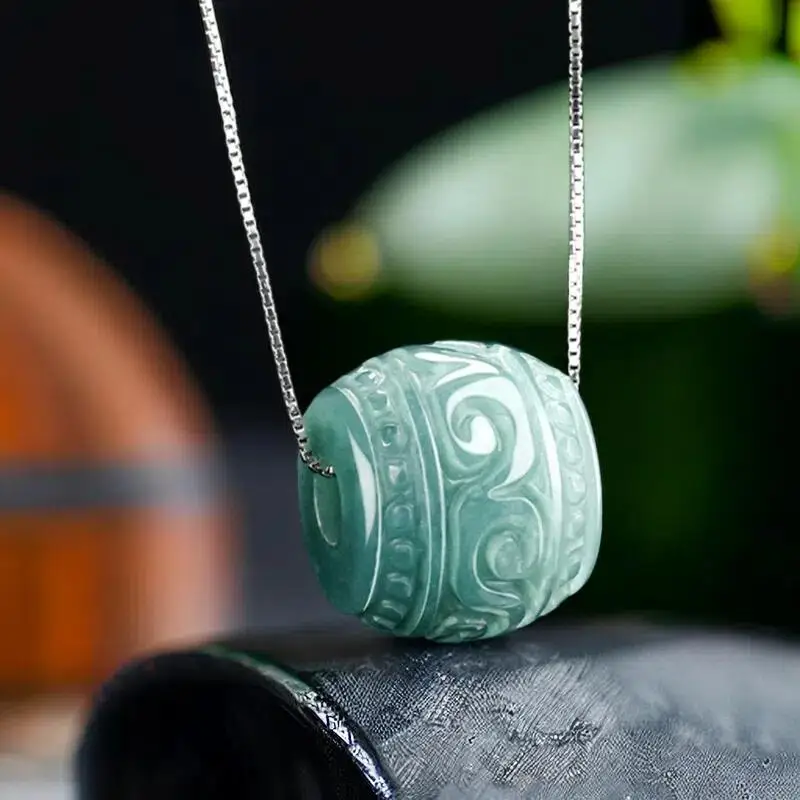 Blue Myanmar Jadeite Bead Pendant Necklace Man Designer Talismans Natural Burmese Jade Accessories Gift Real Jewelry Charm
