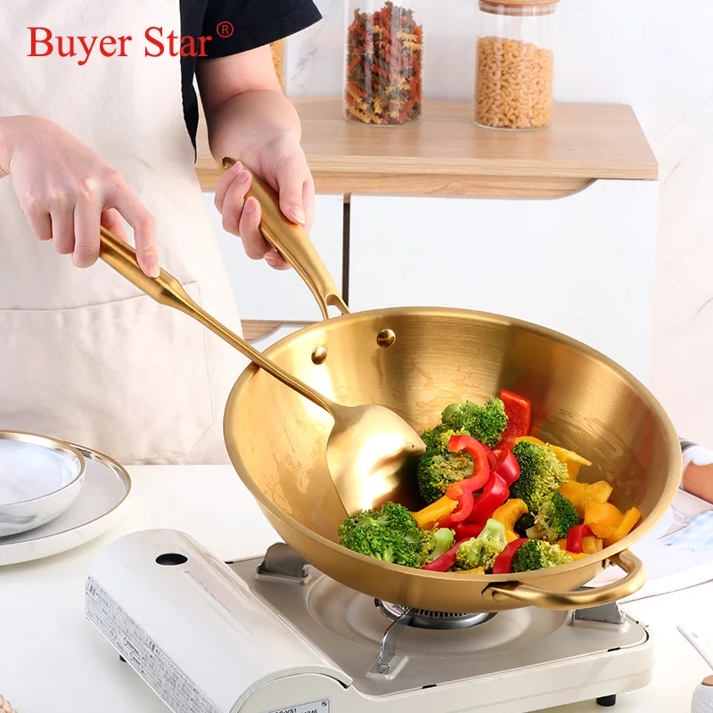 New Kitchen Stainless Steel 36cm Frying Pan Nonstick Pan Fried Steak Pot With Lid Cooking Turner Electric Induction General