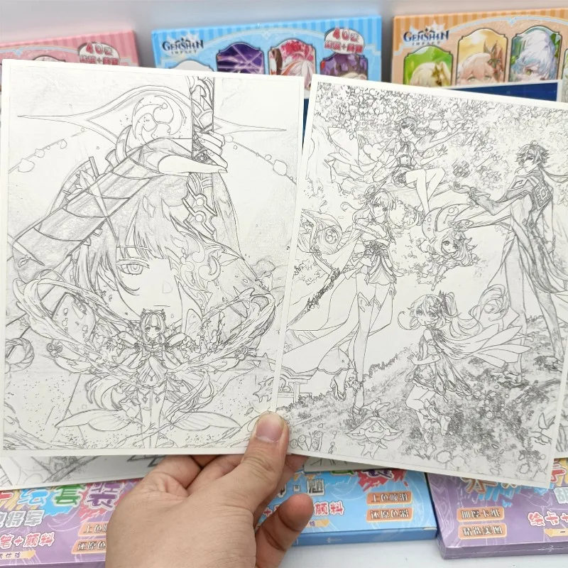 Genshin Impact Cartoon Aquarela Coloring Book, Scaramouche Tutorial Elementar, Personagens de Anime Pintura Esboço, Mão Draw Card