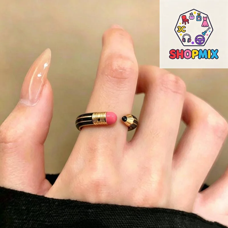 Y2K Cute Pencil Shaped Open Ring & Colorful Enamel Hoop Earrings, Chic Creative Finger Ring Jewelry, Fashion Gifts for Women