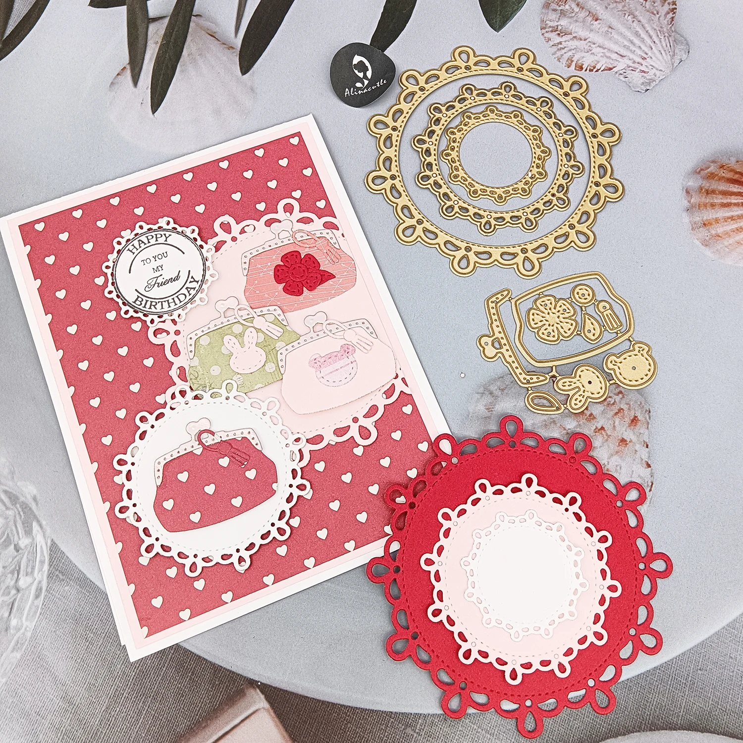 Alinacutle Kreis-Nistrahmen und Geldbörse, Metallschneiden, gestanzt, für Geschenk, Papier, Handwerk, handgefertigte Kartenherstellung, DIY-Grußkarten