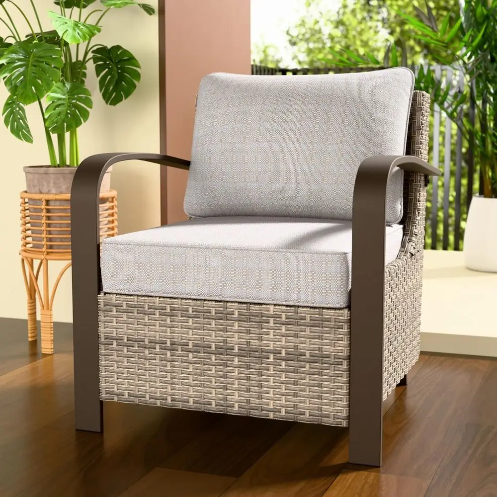 

Стул для патио с подушками, плетеный уличный стул, глубокие сиденья, толстая подушка 4 дюйма, 1, бежевый