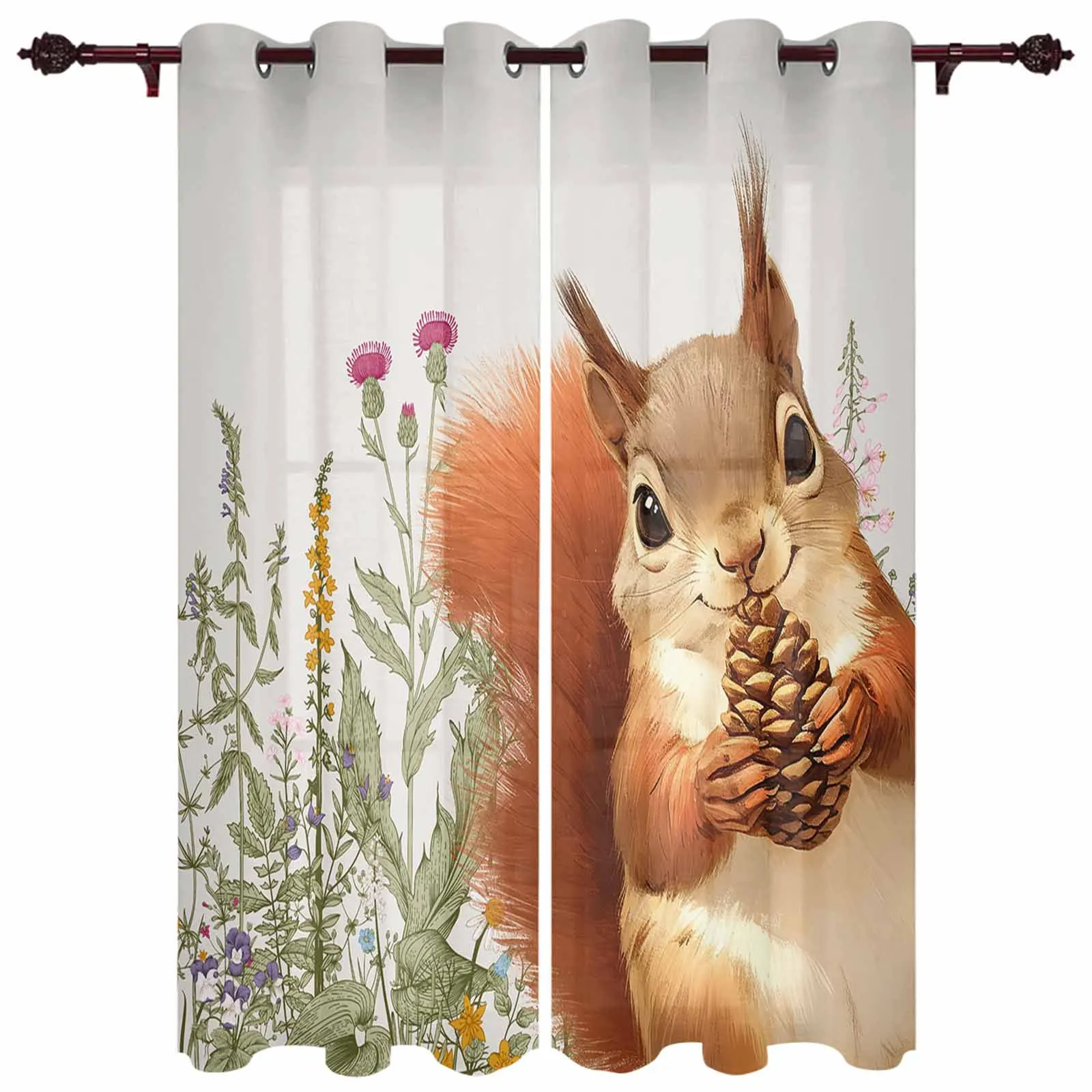 Autumn Herbaceous Plant Squirrel Modern Window Curtains for Living Room Bedroom Curtain Home Decor Balcony Drapes