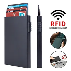 Rfid Credit Card Holder Smart Wallets Men ID Bank Cardholder Case Metal Thin Slim Pop Up Aluminium Minimalist Wallet Luxury Gift
