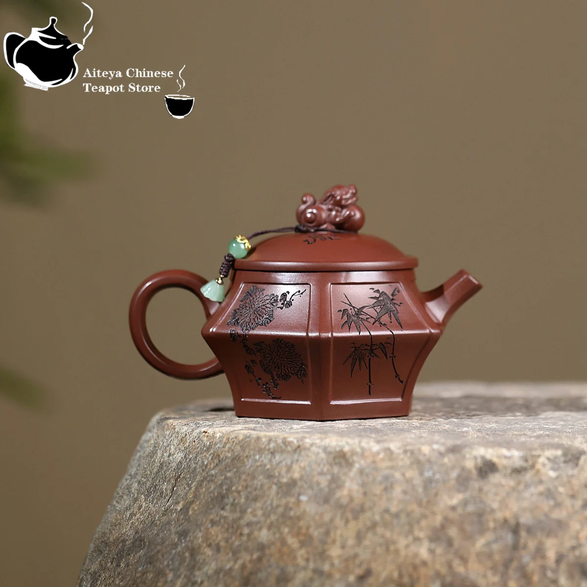 Yixing purple clay teapot raw ore, purple mud, plum, orchid, bamboo, chrysanthemum, hexagonal pan teapot, Kung Fu Chinese tea se