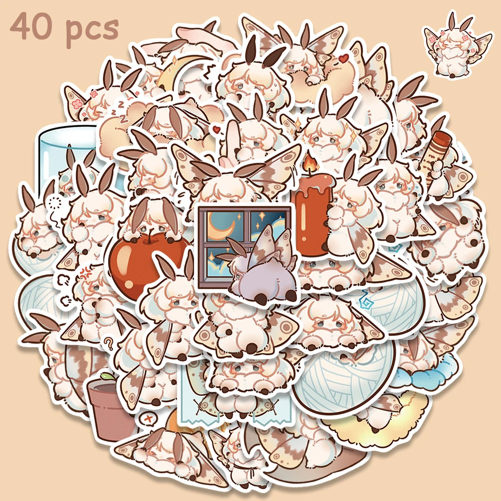 

40pcs Cartoon Anime Moth Stickers Cute Animal Decals For Kids Water Bottles Notebook Luggage Guitar Scrapbook Fridge Stickers