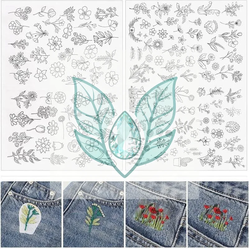 

2Sheets Water Soluble Non-woven Fabric Printed Stabilizer Embroidery Patterns Sticker Embroider Paper Wash Away Sewing Moulds