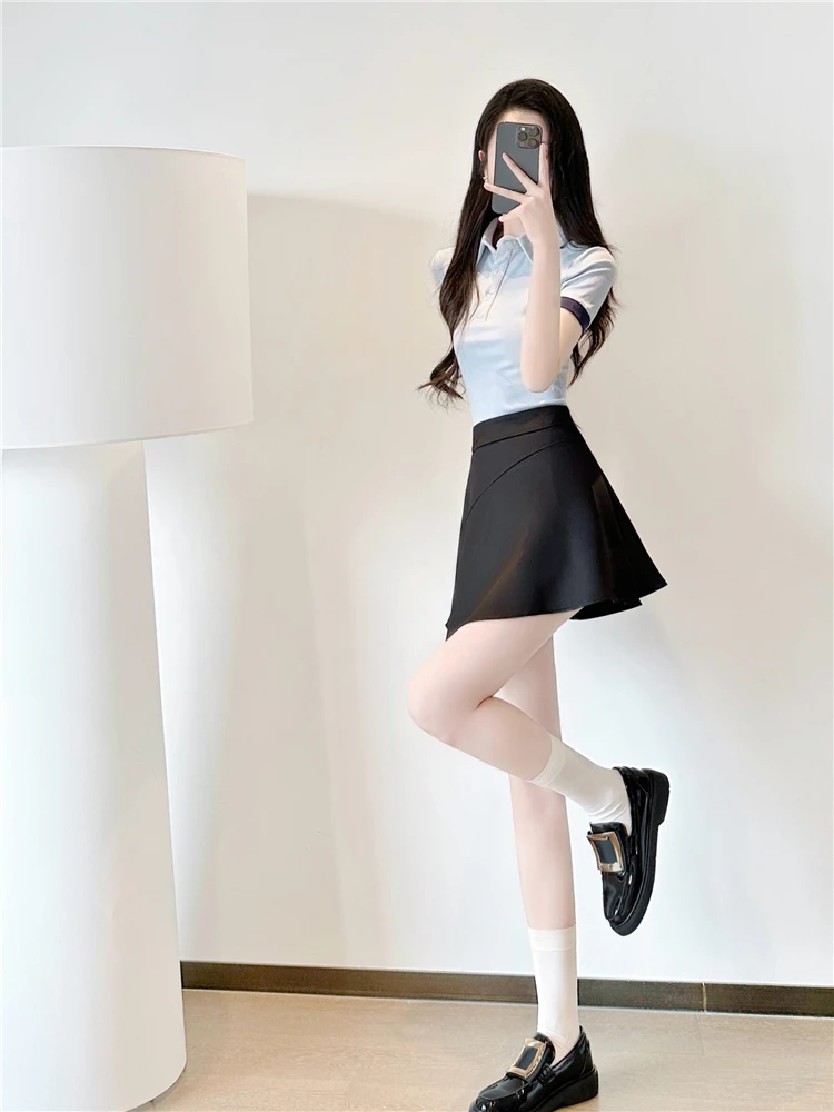 

Casual Ne ort Skirt Set Slimming Sweet College Sle Summer New Arrival Two Piece Cotton Faion Ensemble