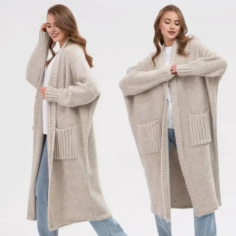 

With Pockets Casual Outerwears Autumn Winter Women Long Sweater Cardigan Fashion Long Sleeve Knitted Coat Open Front Knitwear
