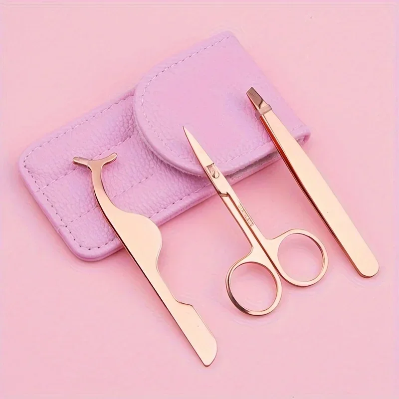 ステンレス製、美容ツール、セット 携帯用、眉毛はさみ、眉毛クリッパー、ピンセット、メイクアップツール 3点セット
