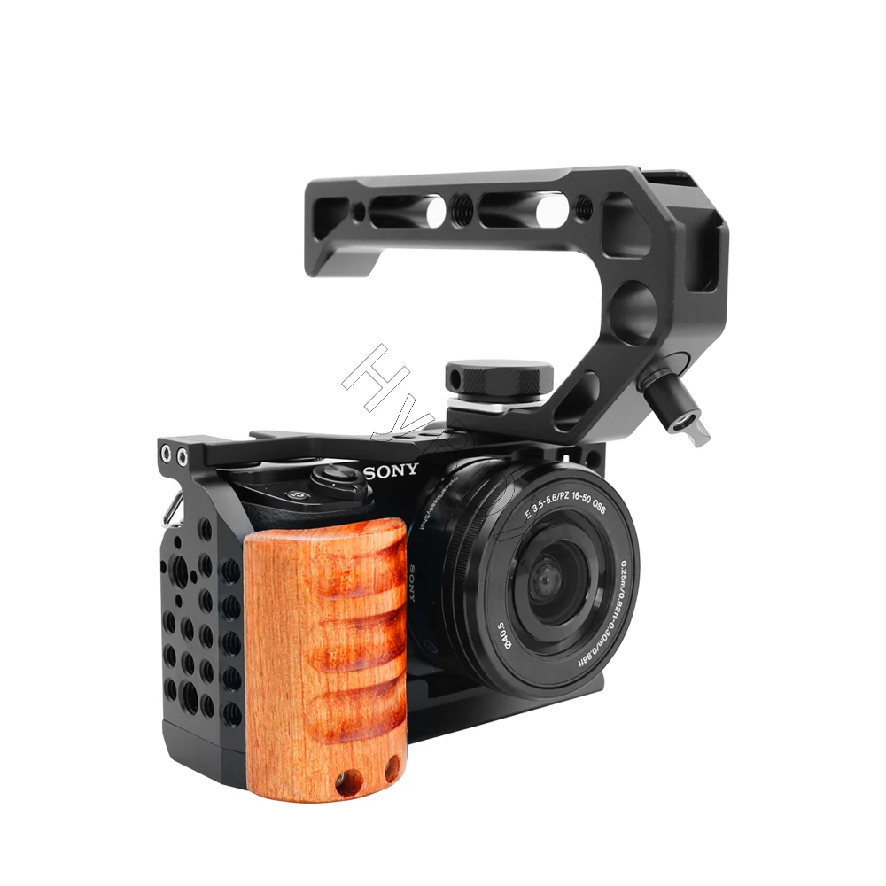 Stabilizzatore Rig per gabbia per fotocamera per Sony a6000 / A6100 /6300/6400/ A6500 staffa DSLR con impugnatura in legno scarpa fredda con