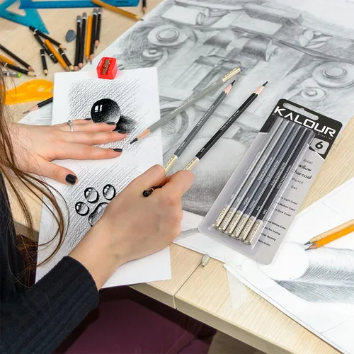 Imagen 2 del producto KALOUR-lápiz de dibujo de carbón Premium, papelería de dibujo de arte profesional, herramientas de detalle de bocetos de carbono de sauce, 6/22 Uds.