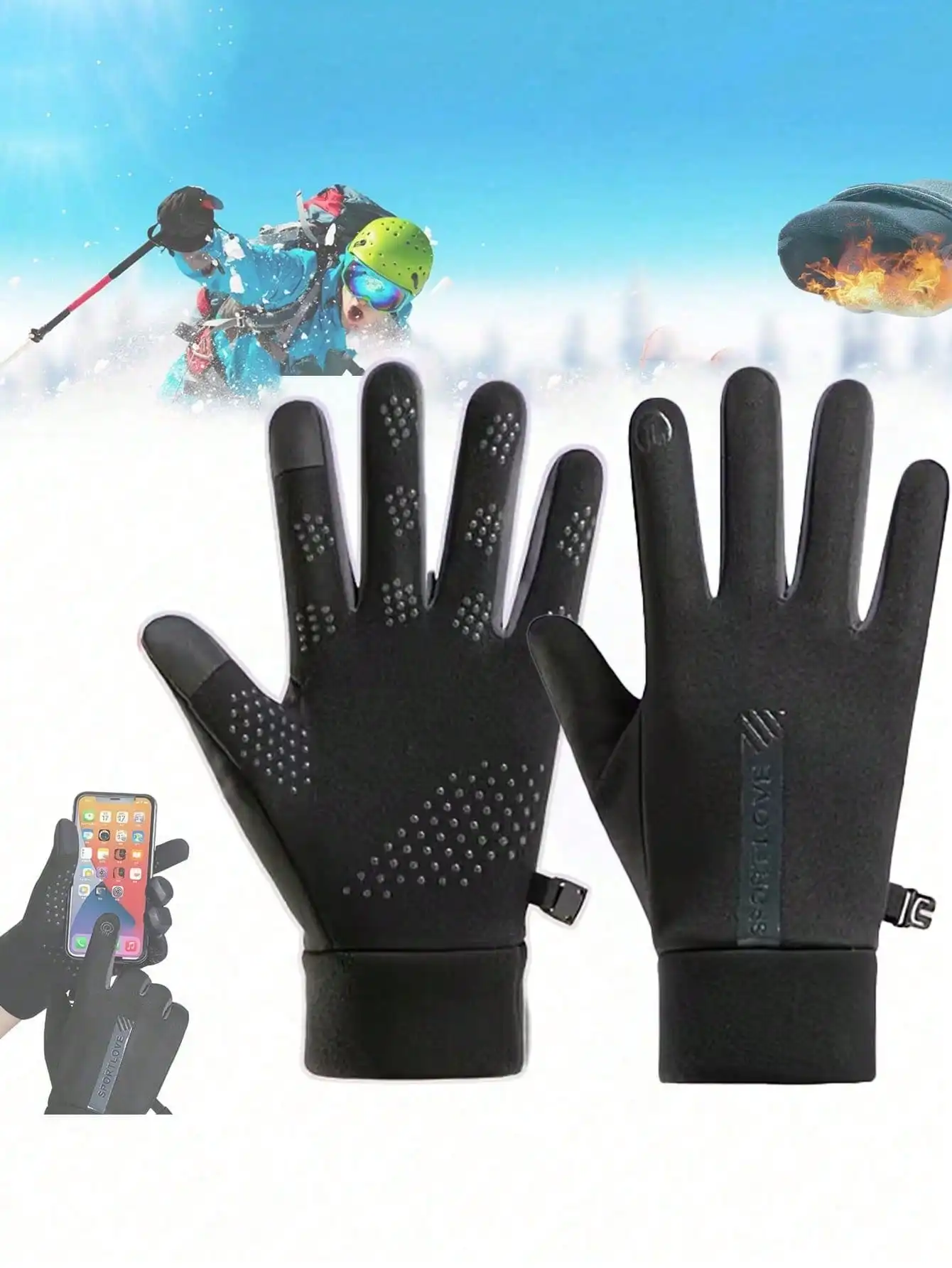 

1 пара однотонных черных зимне-осенних перчаток — водонепроницаемые ветрозащитные противоскользящие перчатки с сенсорным экраном для езды на велосипеде и катания на лыжах
