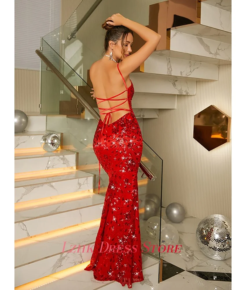 Vestido de noche de cristal con lentejuelas y tirantes finos de sirena de Organza con temperamento personalizado, vestidos de fiesta sexys sin mangas con forma de corazón