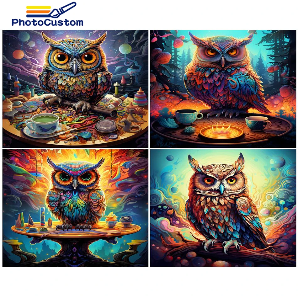 

PhotoCustom Owl Oil Painting By Numbers Canva Painitng Home Wall Art Picture Of Coloring By Numbers For Adult Diy Crafts Kit Hom