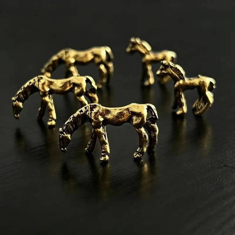 New 1/4Pcs Miniature Antique Long Tail Horse Figurines Feng Shui Ornament Copper Alloy Zodiac Animal Mini Desktop Crafts