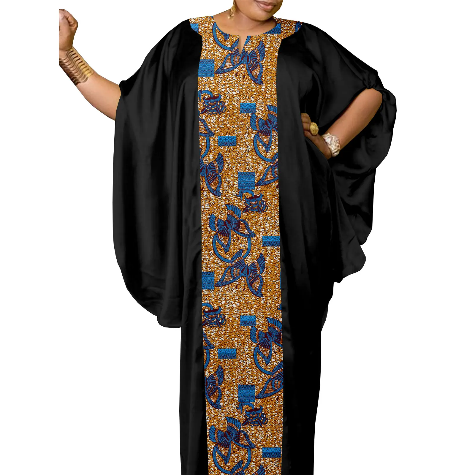 Robe africaine grande taille pour femmes, Ankara Calico, col rond, demi-manches, robe patchwork, A2325001