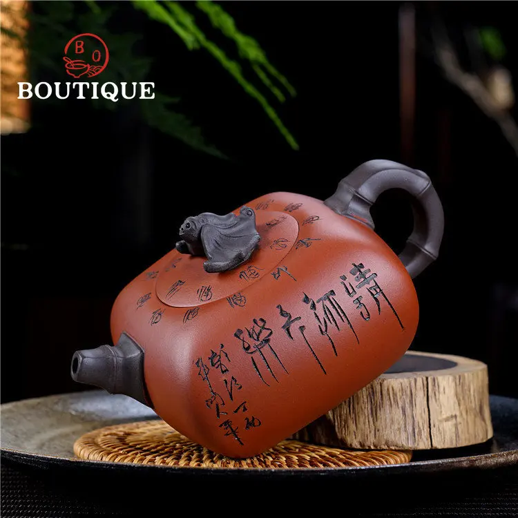 330ML Boutique Yixing Purple Clay Tea Pot Handmade Square Bat Teapot Raw Ore Qingshui Mud Tea Pots Tea Maker Kettle Tea Ceremony