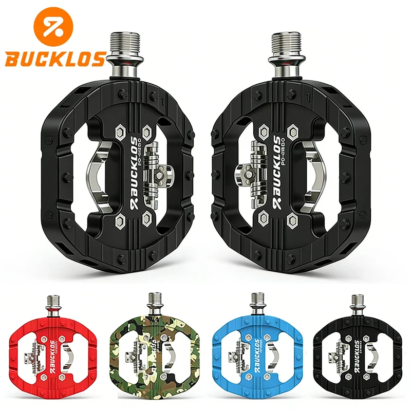 

BUCKLOS for SPD Lock/Flat Dual MTB Pedals Non-slip Mountain Bike Pedals 9/16" Nylon Fiber Dual Function Wide Bicycle Pedals