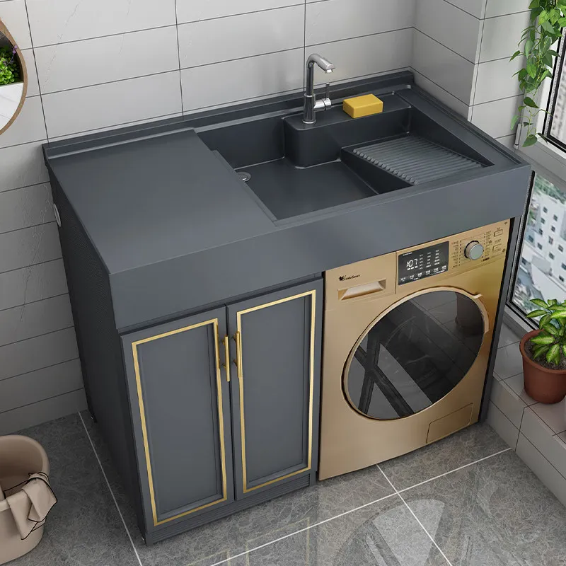 Small apartment balcony washing machine cabinet combined integrated basin laundry sink with rubbing plate drum laundry