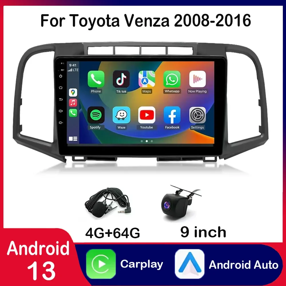 4 + 64 جيجابايت مشغل فيديو الوسائط المتعددة أندرويد 13 سيارة نظام تحديد المواقع راديو ستيريو واي فاي اللاسلكية Carplay أندرويد السيارات لتويوتا فينزا 2008-2016 9" #1