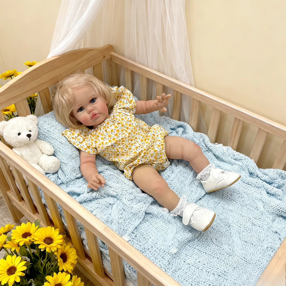 Lalka Reborn Ellie, 60 cm, z malowaniem 3D Genesis, realistyczna skóra, lalka niemowlęca z materiałowym ciałem dla kolekcjonerów.