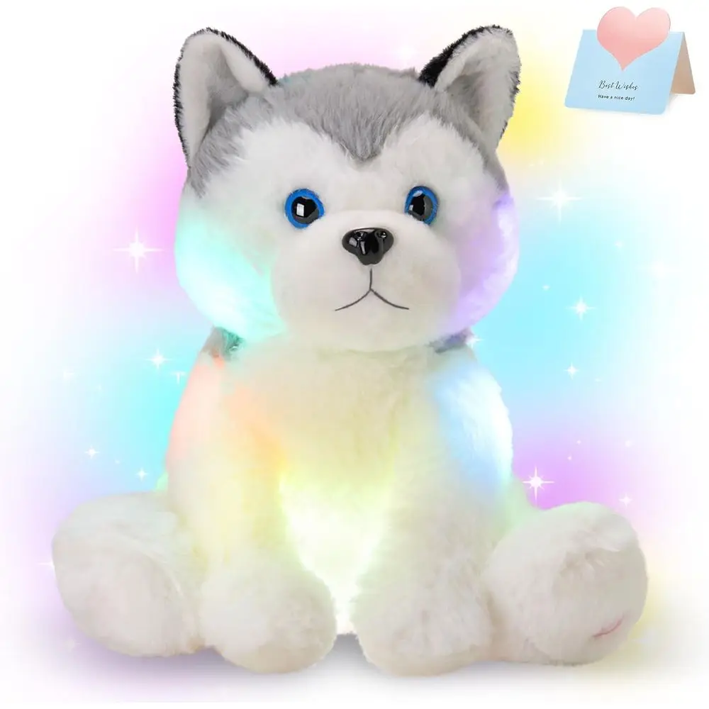 

Houwsbaby 12 дюймов Серый Светящийся Хаски Мягкое Животное Собака Дискеты Светодиодная Плюшевая Игрушка Щенок Ночные Светильники Светящаяся Подушка День Рождения Фестиваль для