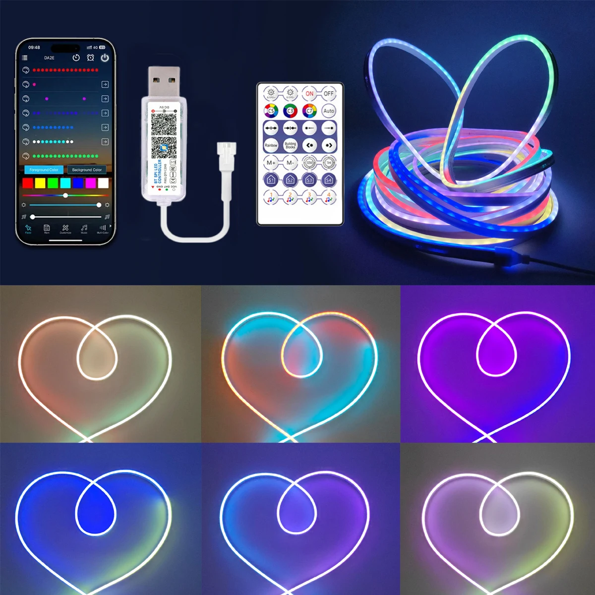 1M/2M/3M/5M 적외선 블루투스 USB 다채로운 LED 라이트 스트립 USB 인터페이스 유연한 적응형 인테리어 장식 조명