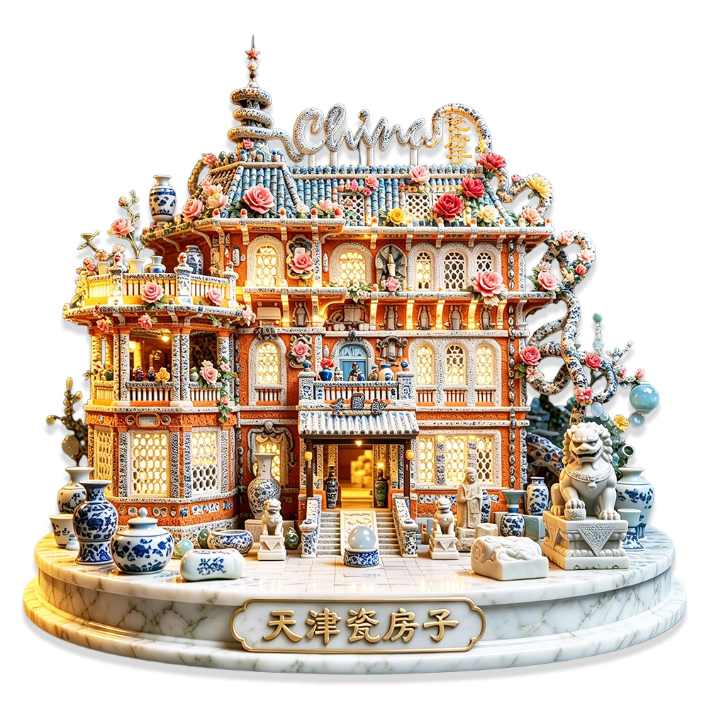 Tianjin Porcelain House 3D Embossed Metal Fridge Magnet City Landmark Refrigerator Magnet Travel Souvenir Creative Home Decorati