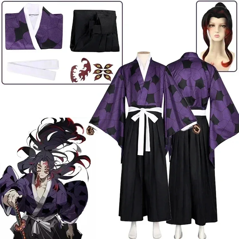 

Devil killer Kokushibo anime costume, cosplay kimono, tattooed wig, Halloween party, carnival, role-playing, wig