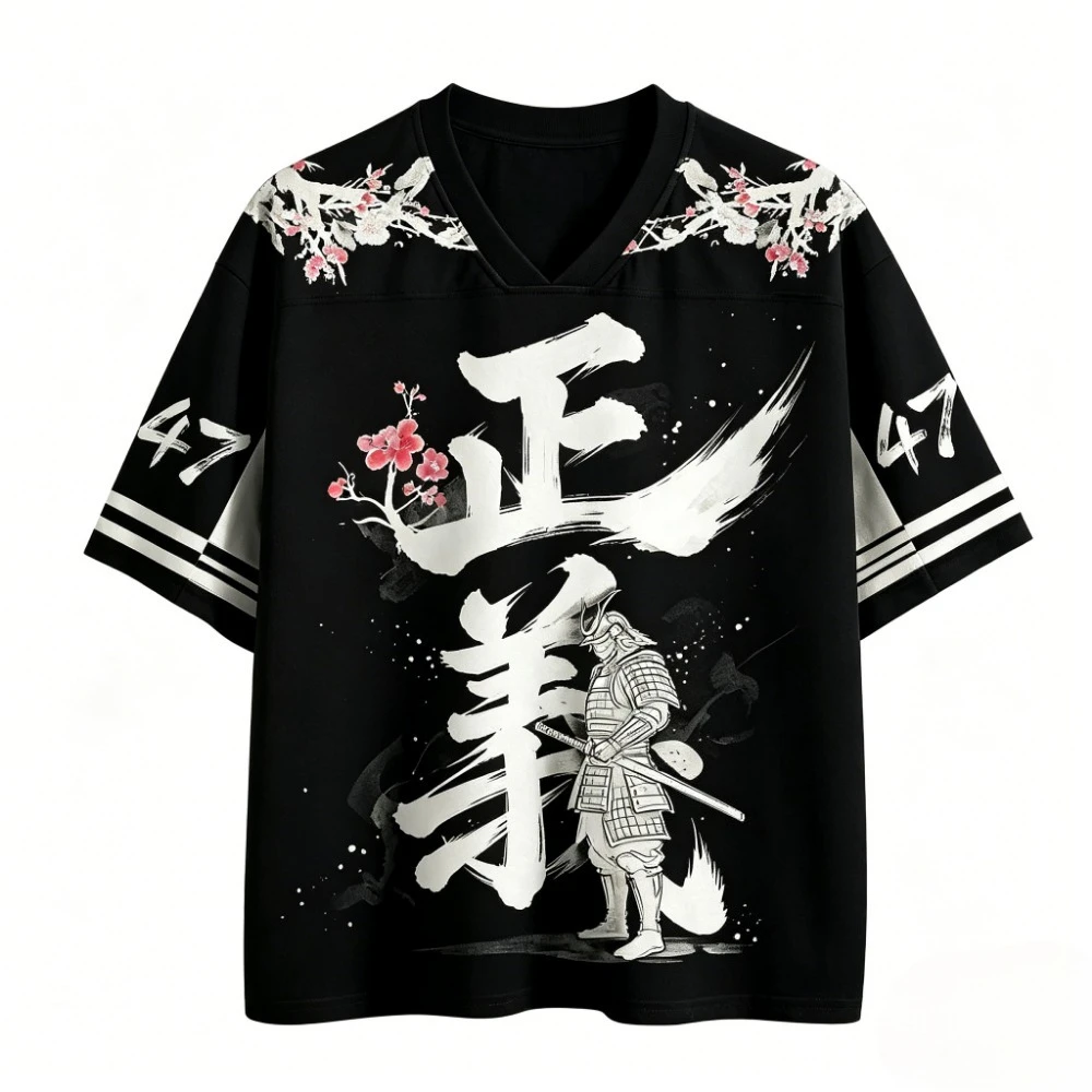 Japanese Ukiyo-e Justice Ink Warrior 3D Print Breathable Moisture-Wicking V-Neck Large-T-Shirt MenWomen Street Y2K Family Outfit