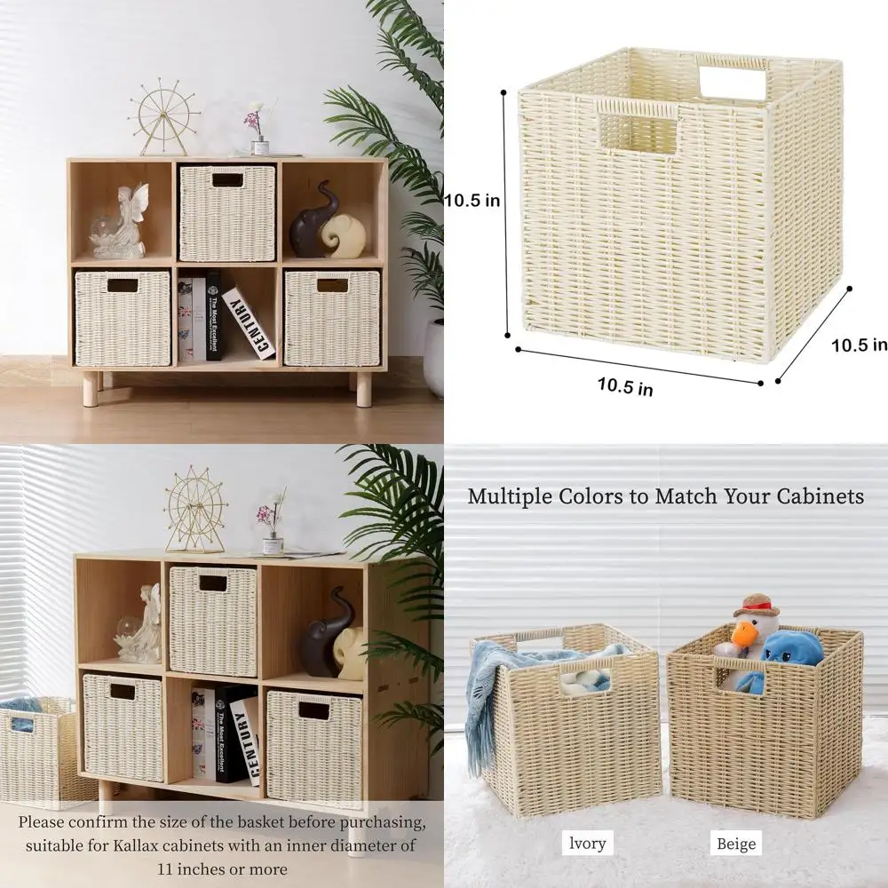 

Collapsible Wicker Cube Storage Baskets, Set of 3, Ivory Square Baskets for Shelves
